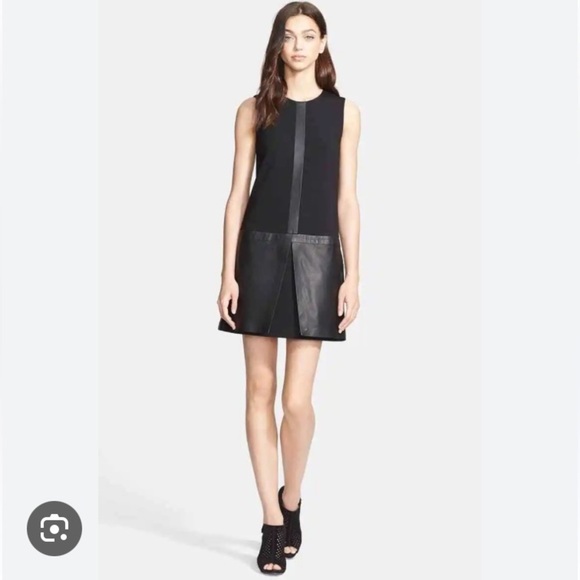 Theory Haddie C a line dress with lambskin skirt and detail. Size 4 - Picture 1 of 7